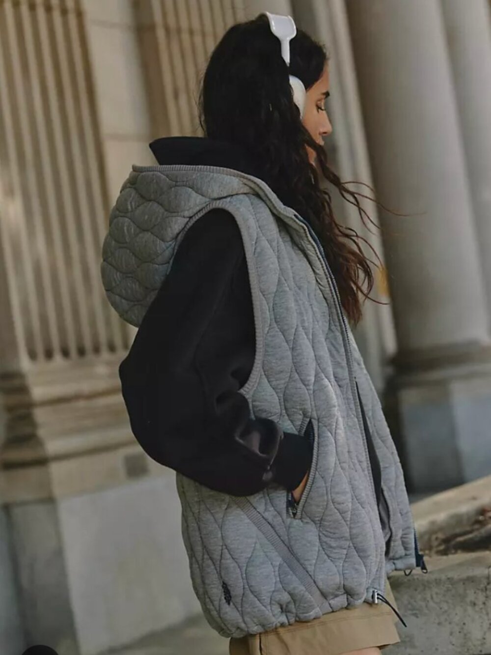 FP Movement Dream Big Quilted Vest Heather Gray XS (Oversized) $148